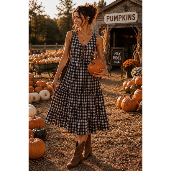 Altar'd State Dresses & Skirts - Altar'd State Black White Gingham Lace Up Tiered Babydoll Dress M E1265V180JI